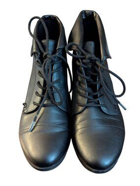 London Fog Womens Black Faux Leather Lace-Up Ankle Boots Size 7.5